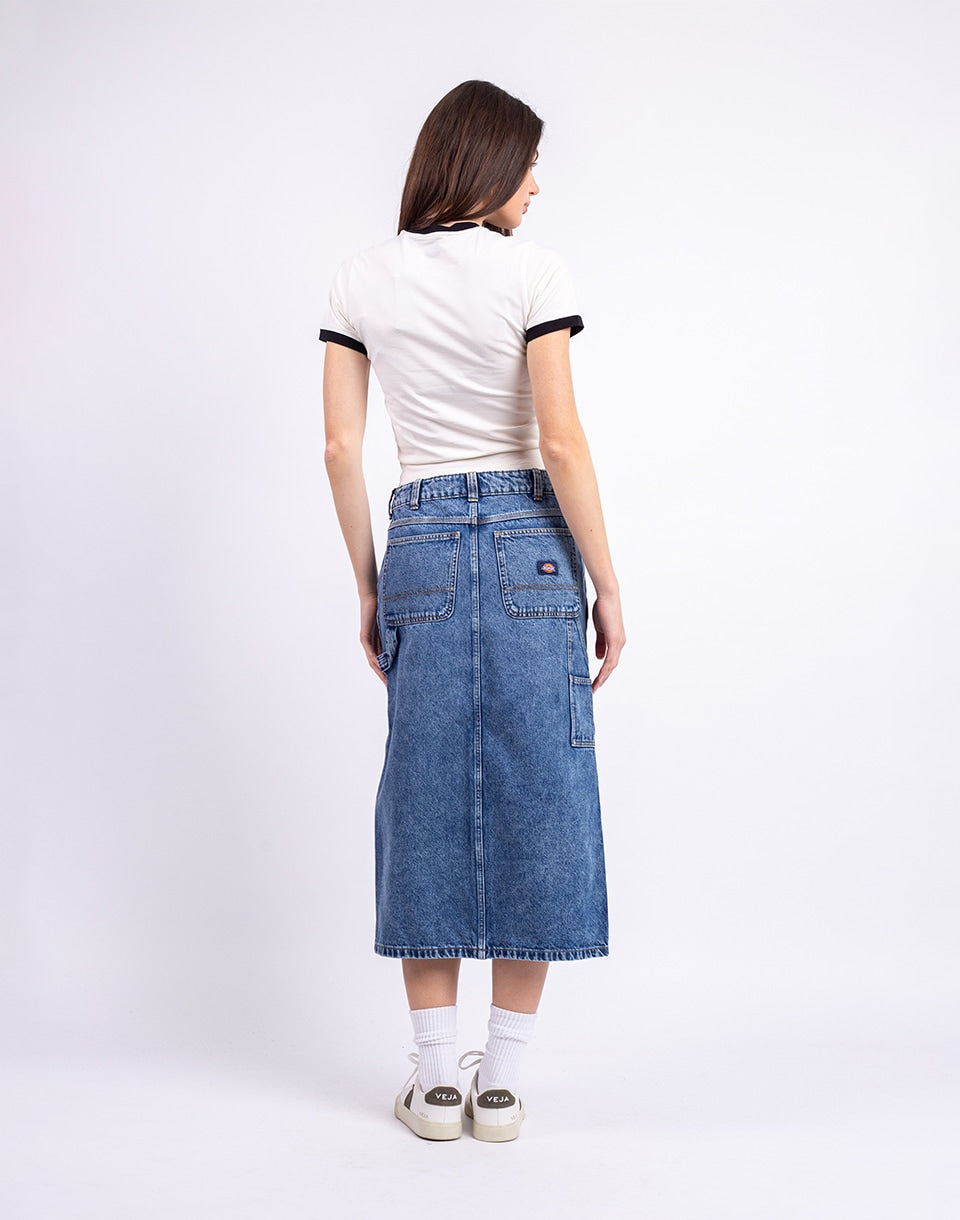 Long Denim Carpenter Skirt