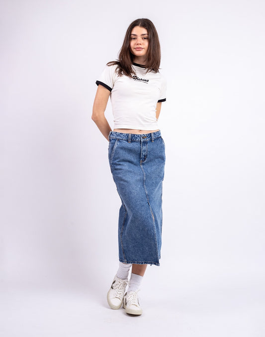 Long Denim Carpenter Skirt