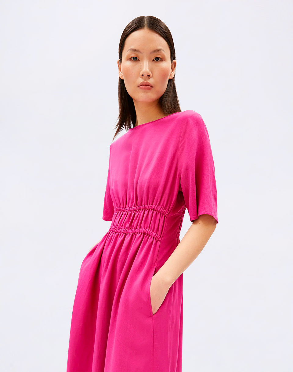 Linen Blend Gathered Dress
