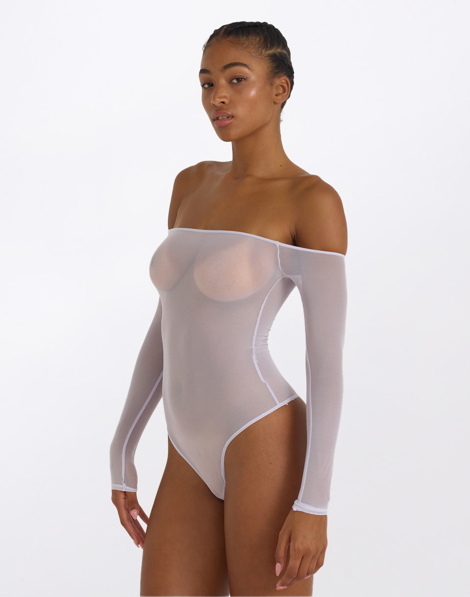 Mesh off-shoulder bodysuit