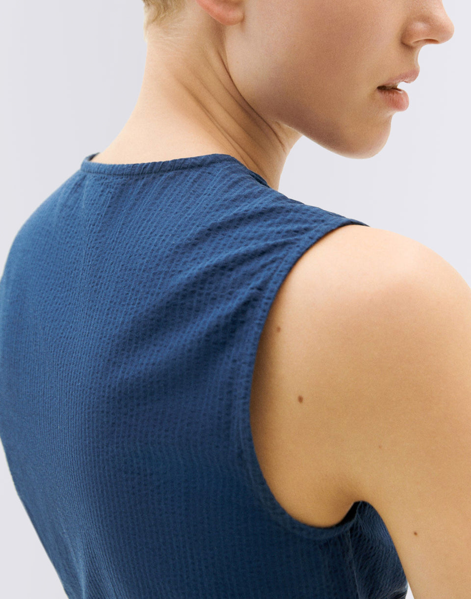 Navy Seersucker Amapola Dress