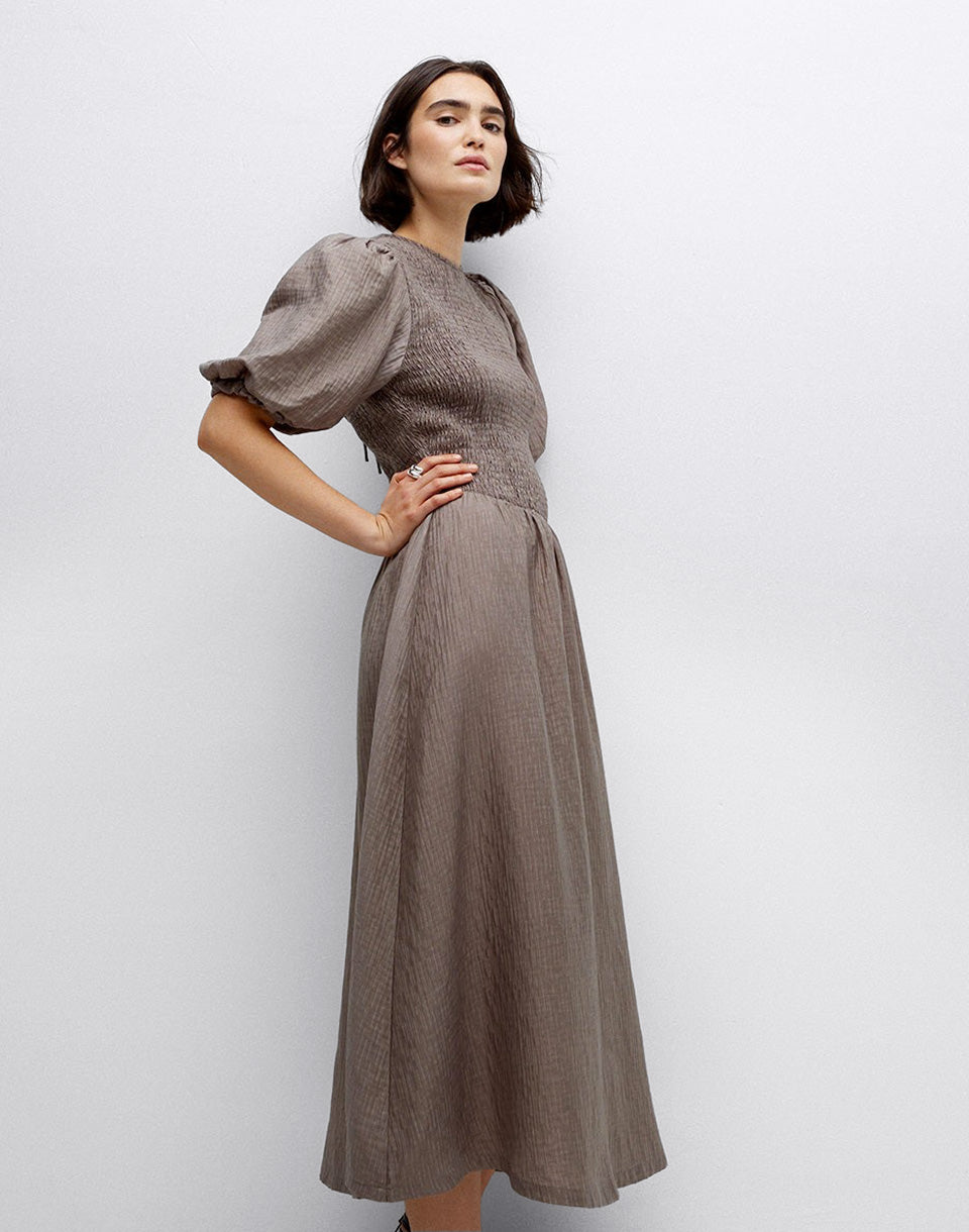 Long Puffed-Sleeve Dress