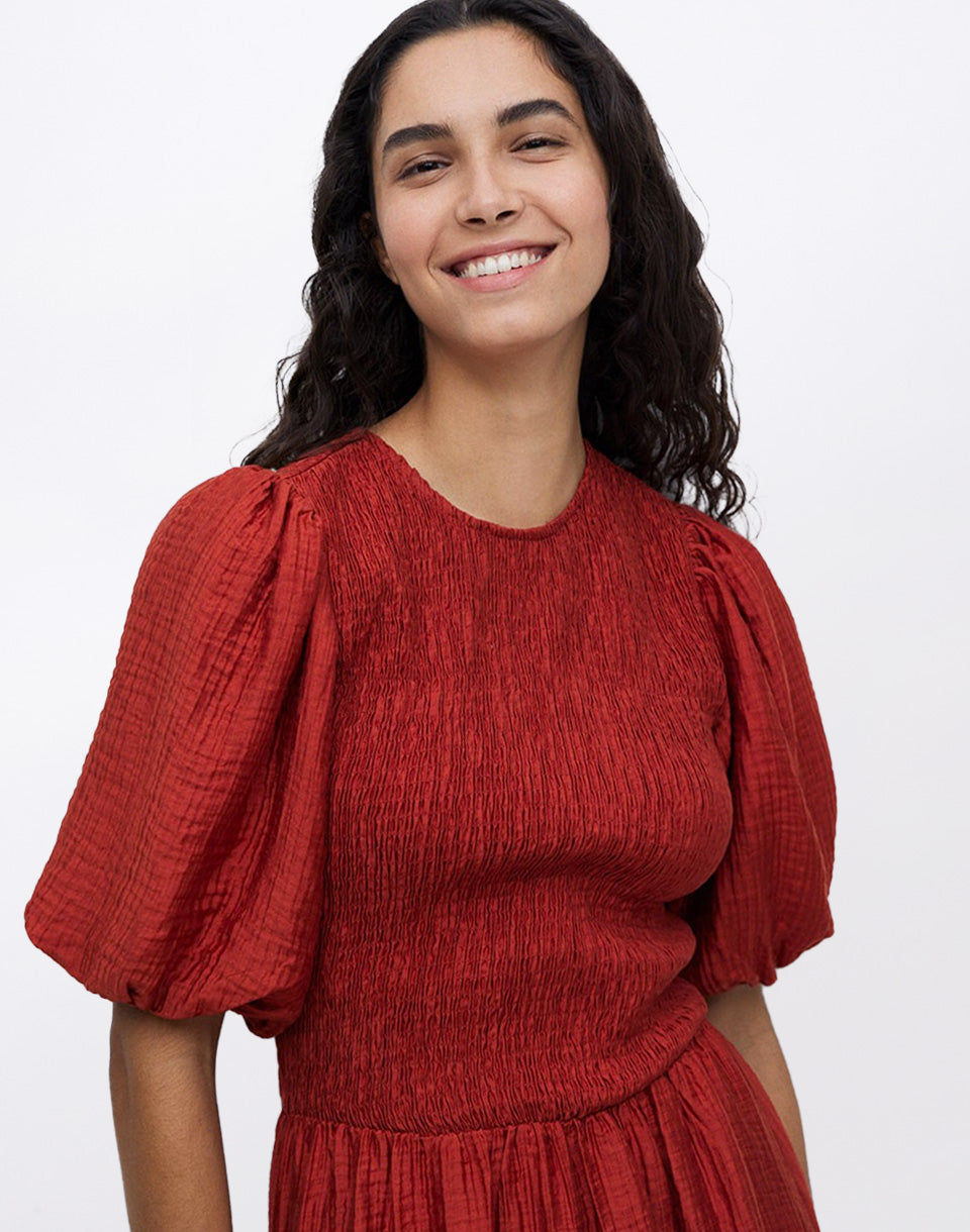 Long Puffed-Sleeve Dress