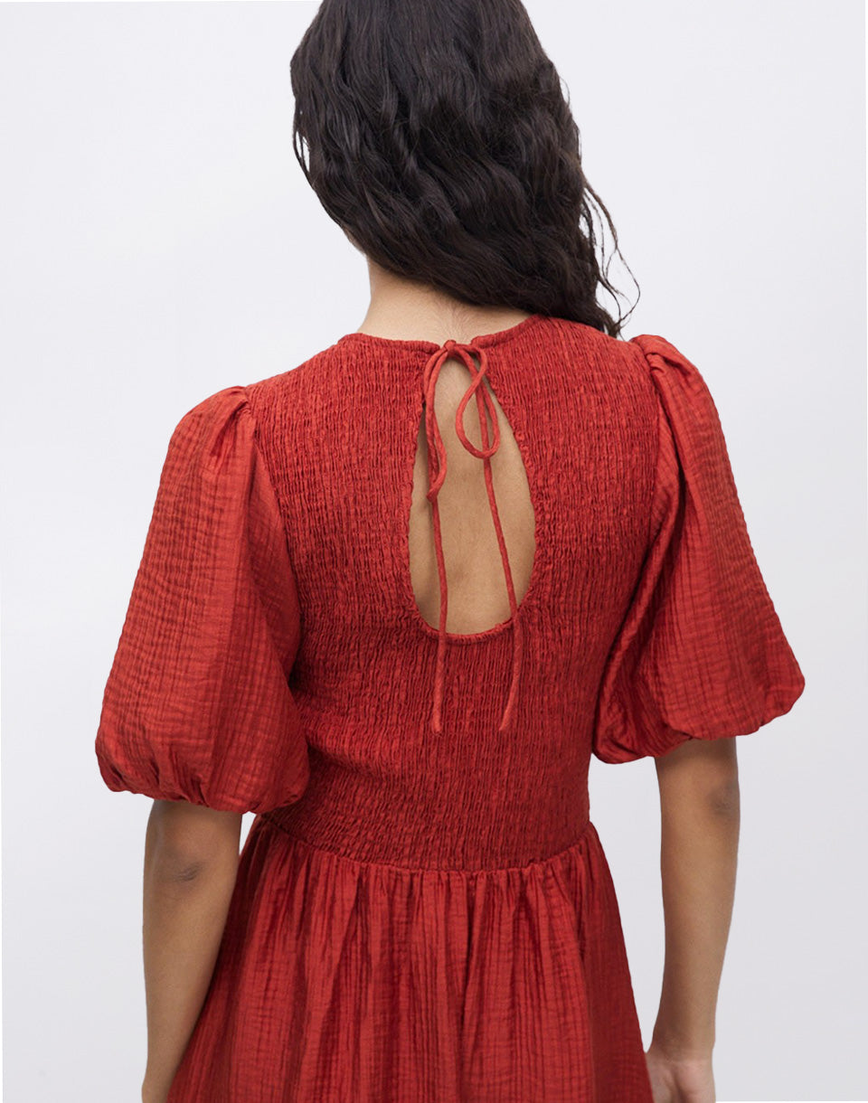 Long Puffed-Sleeve Dress