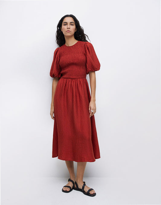 Long Puffed-Sleeve Dress