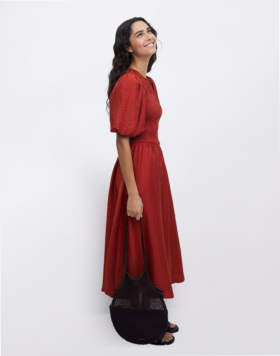 Long Puffed-Sleeve Dress