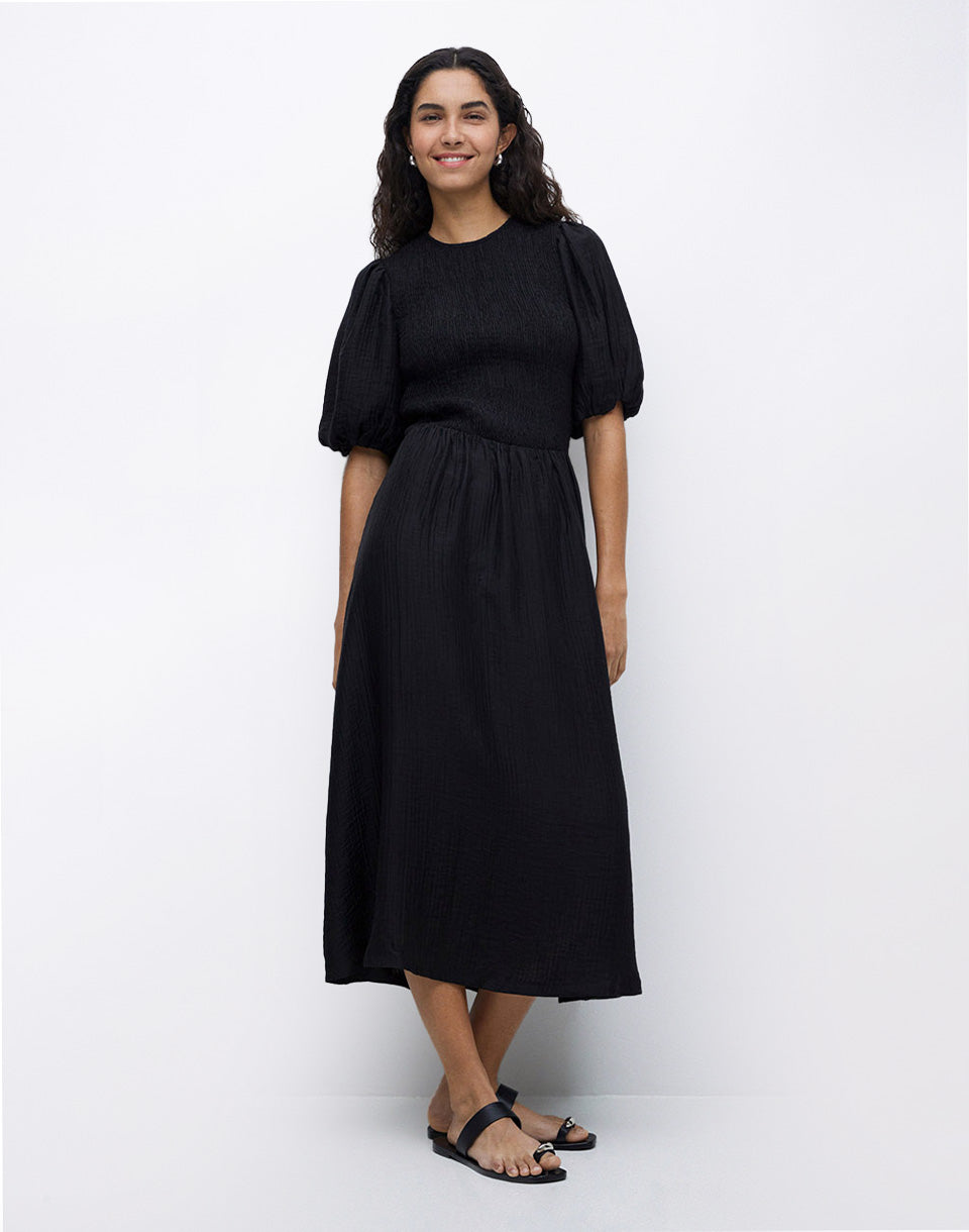 Long Puffed-Sleeve Dress