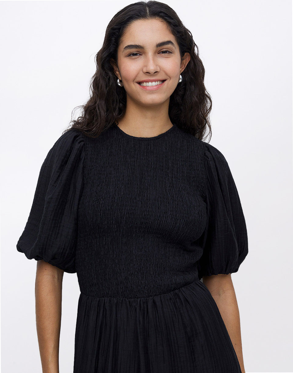 Long Puffed-Sleeve Dress