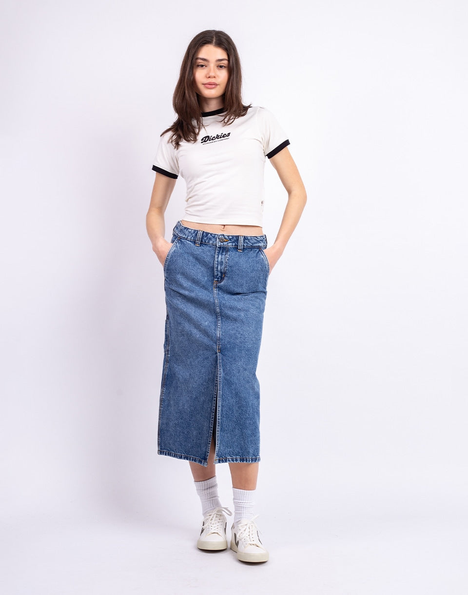 Long Denim Carpenter Skirt