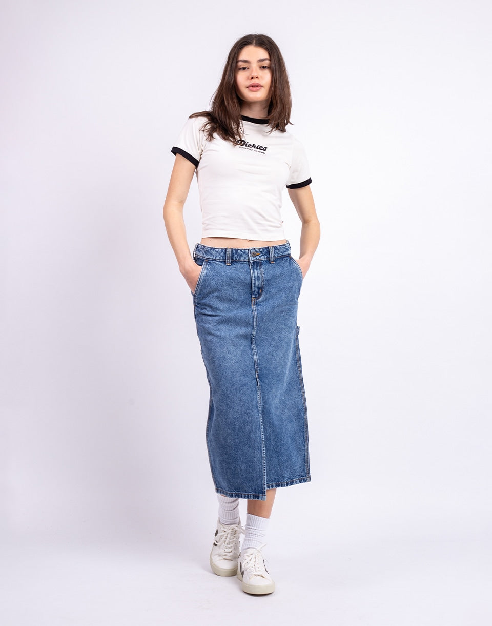 Long Denim Carpenter Skirt