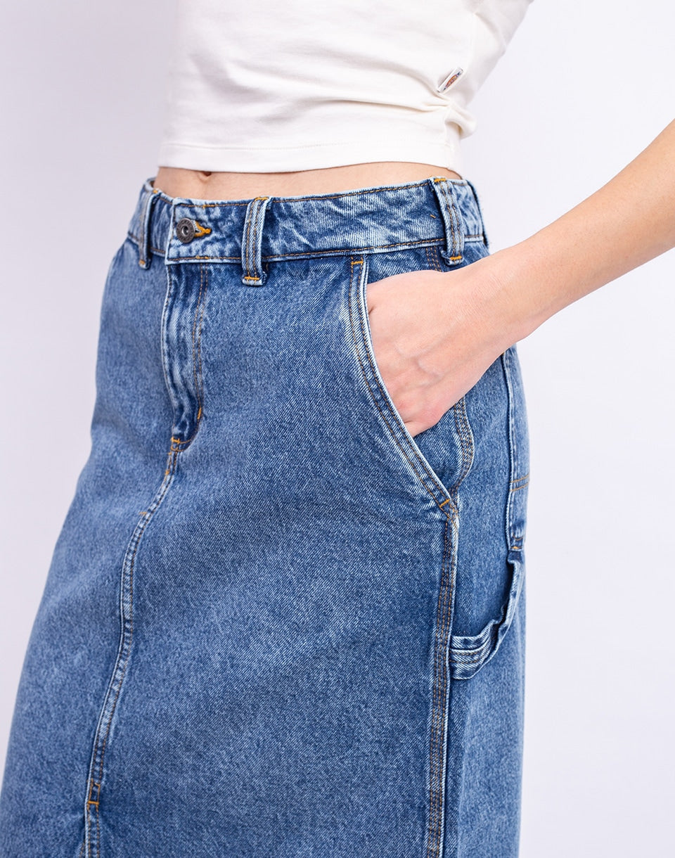 Long Denim Carpenter Skirt