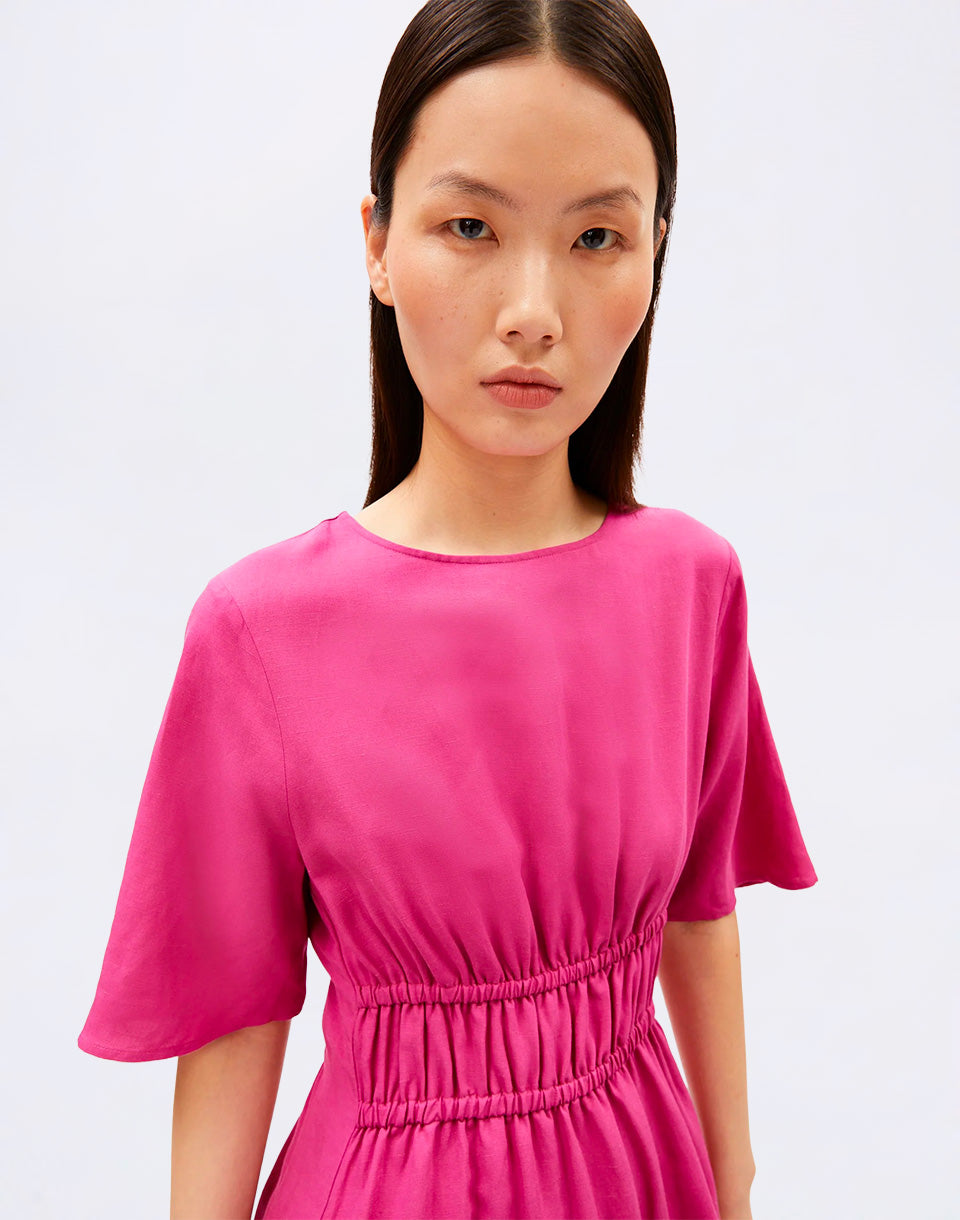 Linen Blend Gathered Dress