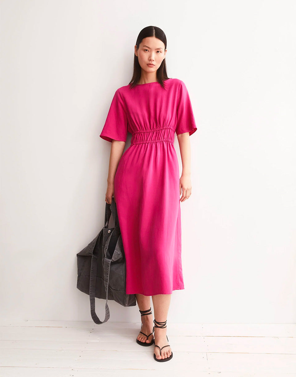 Linen Blend Gathered Dress