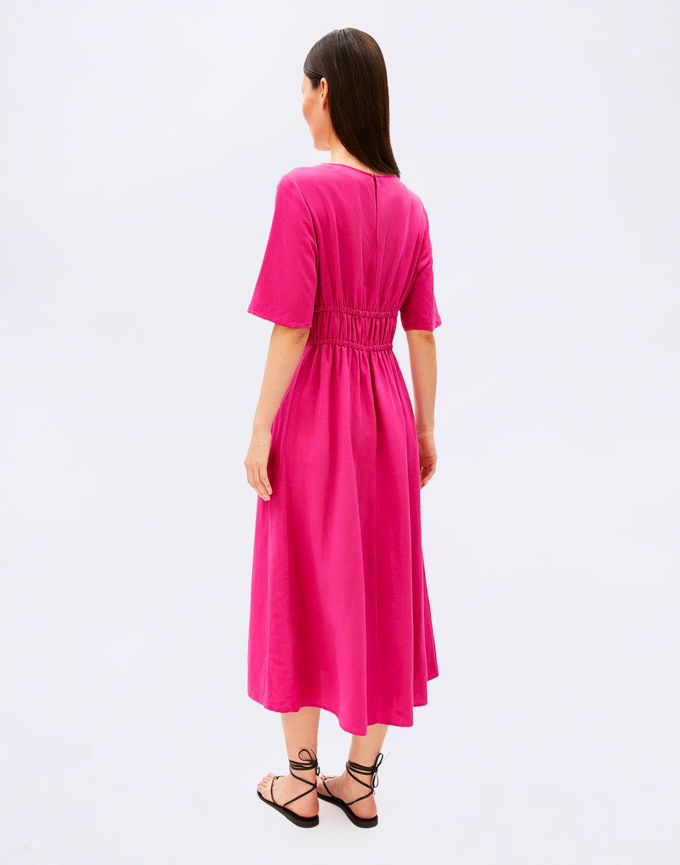 Linen Blend Gathered Dress