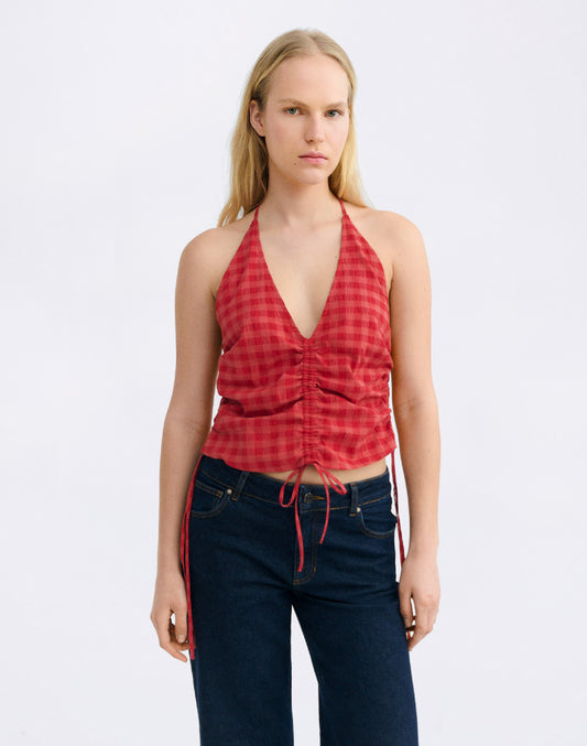 Red Hiba Seersucker Top
