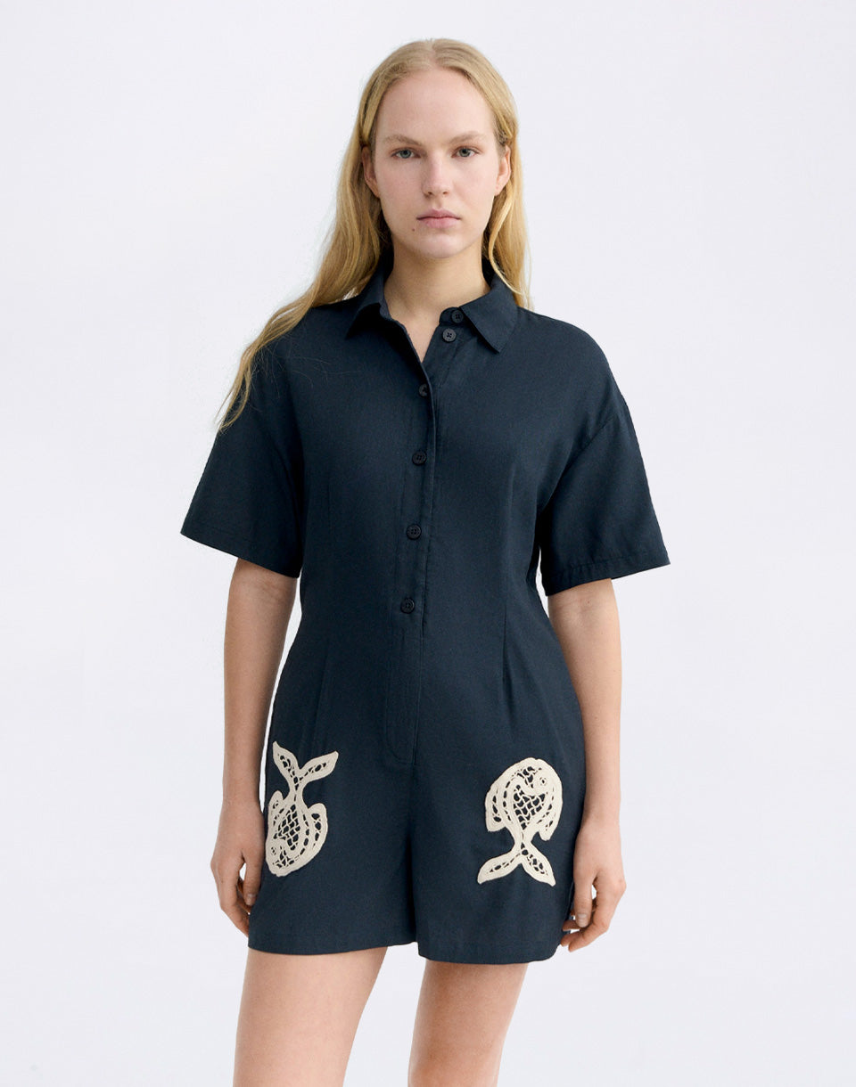 Navy Fish Patch Roberta Jumpsuit