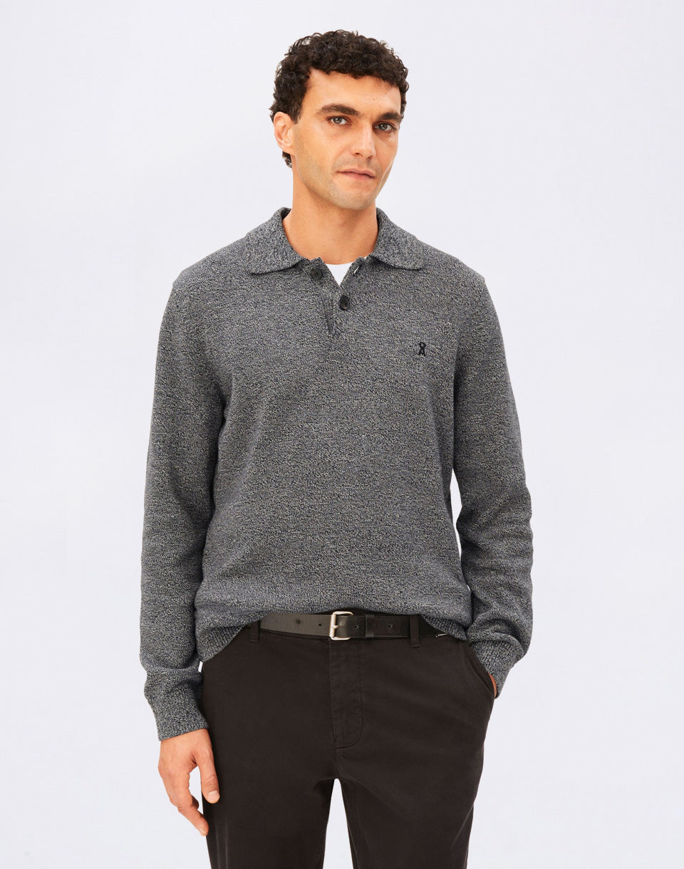 Mouliné Knit Long-Sleeved Polo