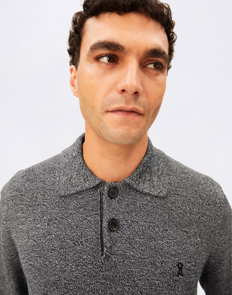 Mouliné Knit Long-Sleeved Polo