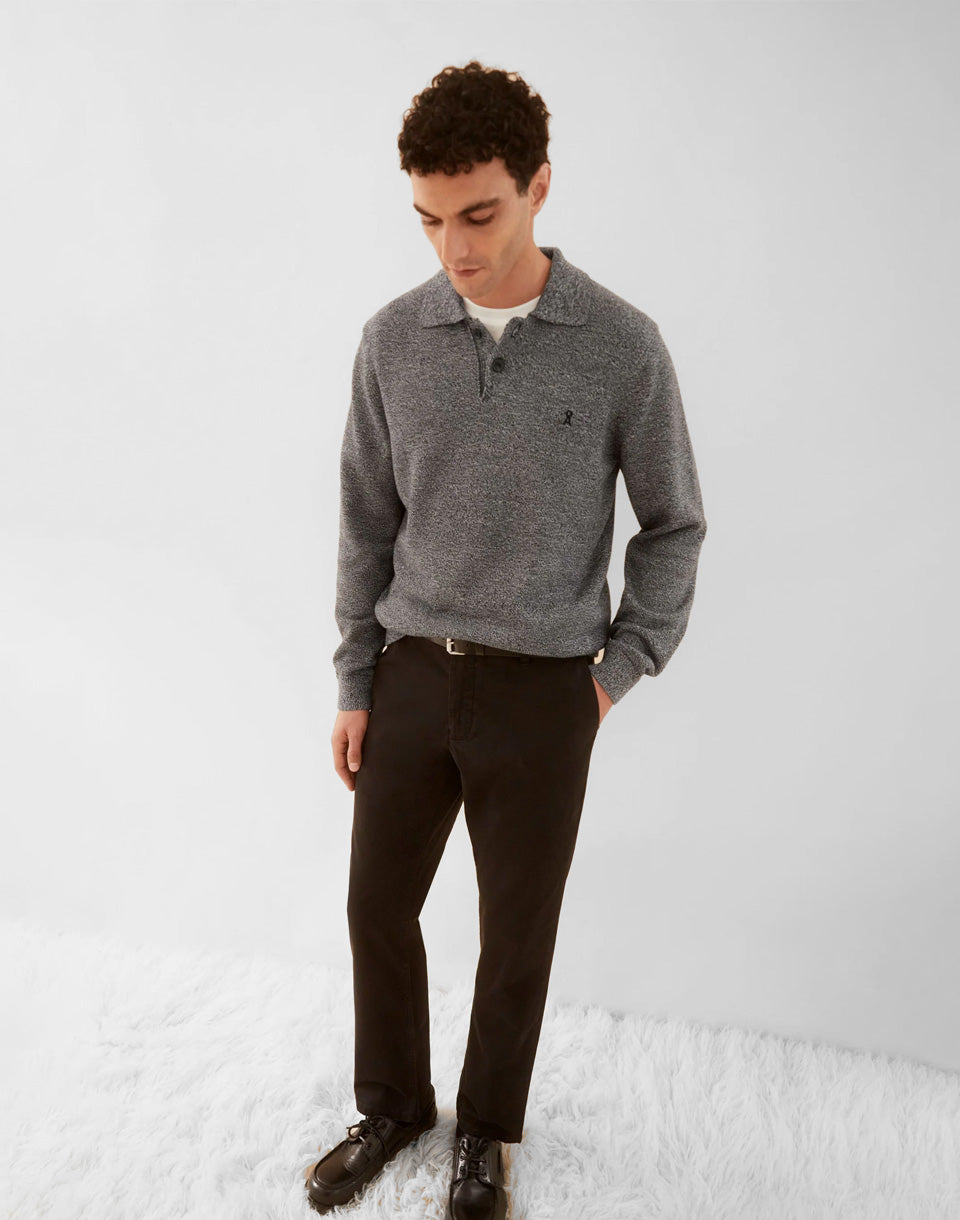 Mouliné Knit Long-Sleeved Polo