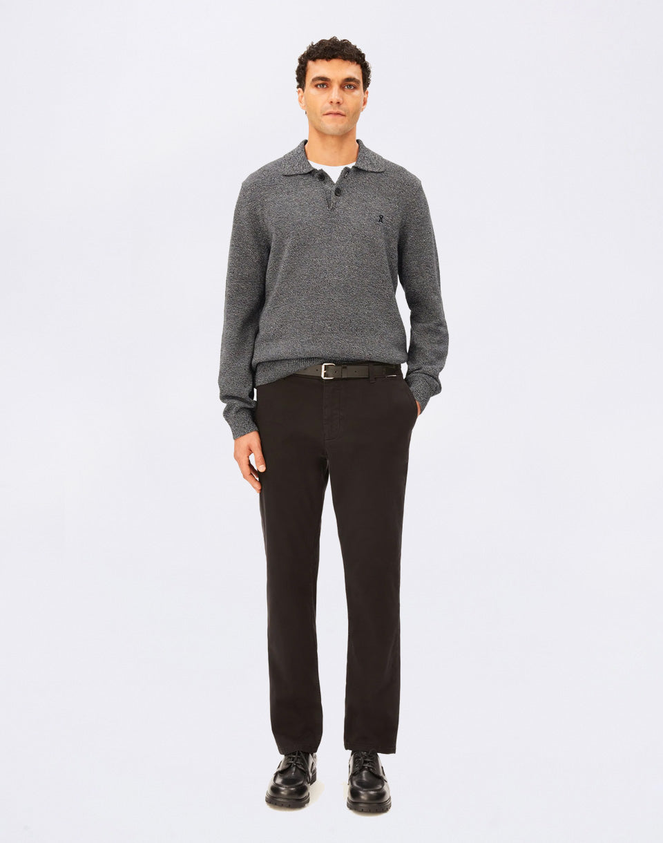 Mouliné Knit Long-Sleeved Polo