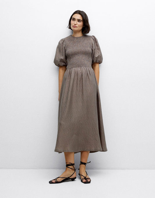 Long Puffed-Sleeve Dress