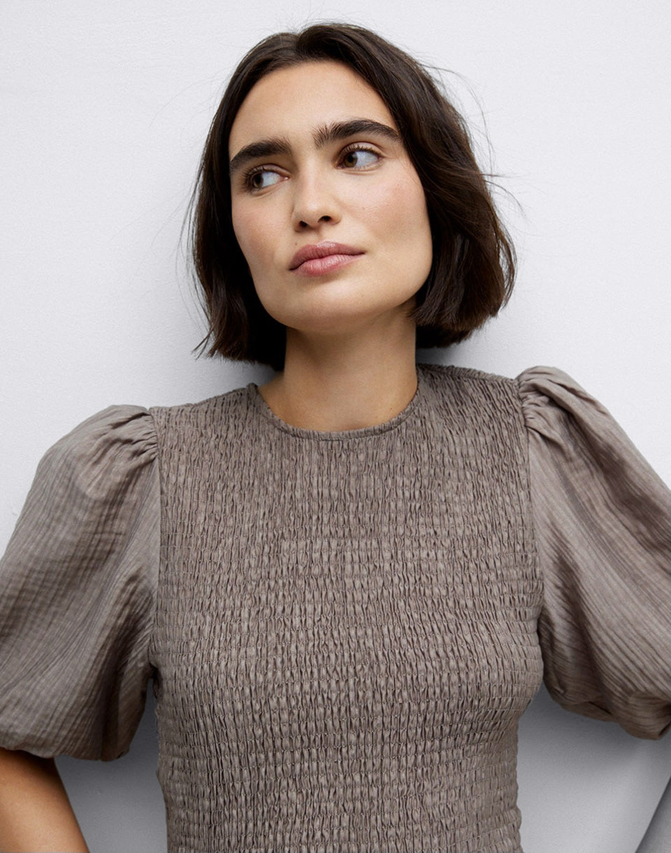 Long Puffed-Sleeve Dress