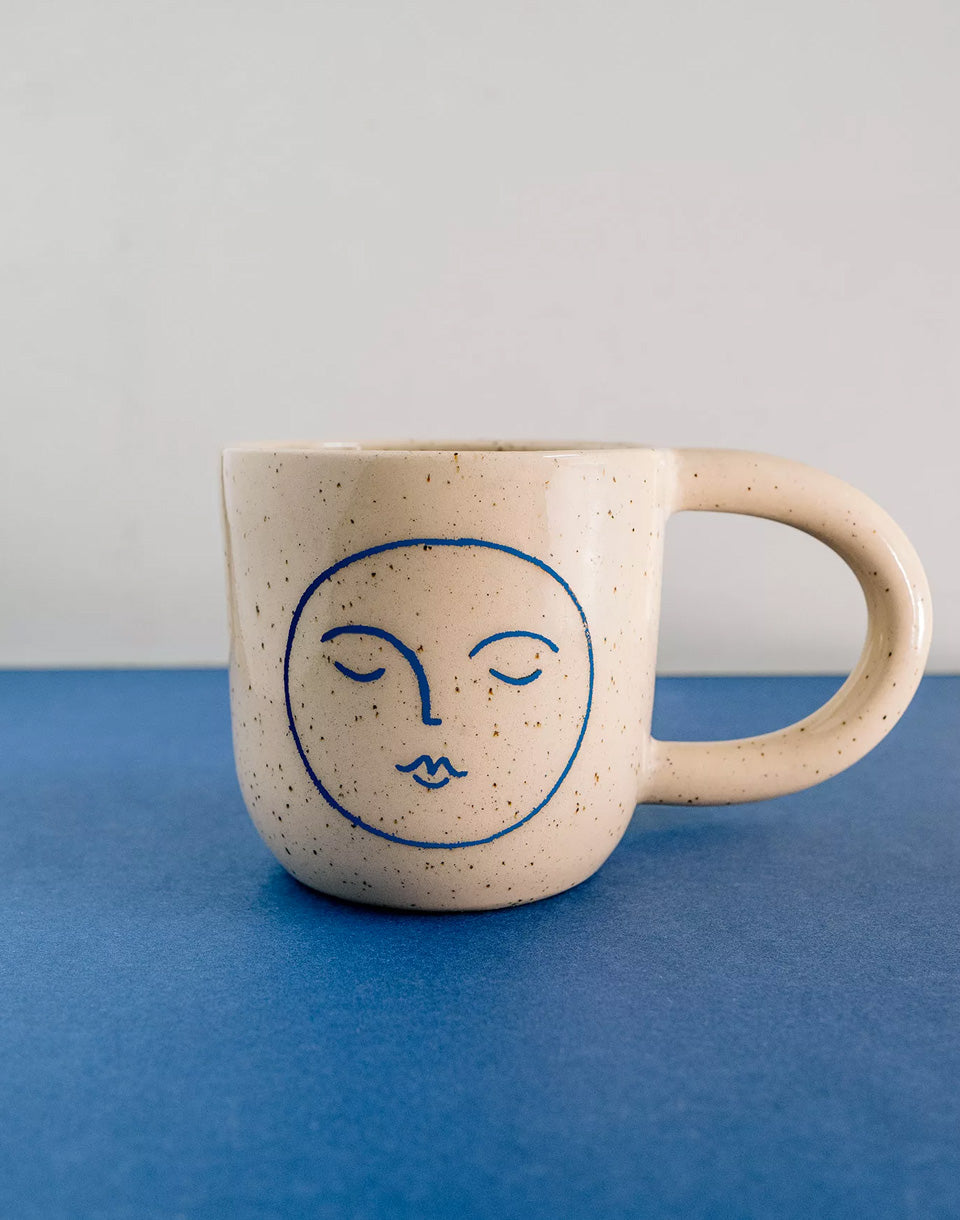 Large Mug Outline Moon Drawing Blue